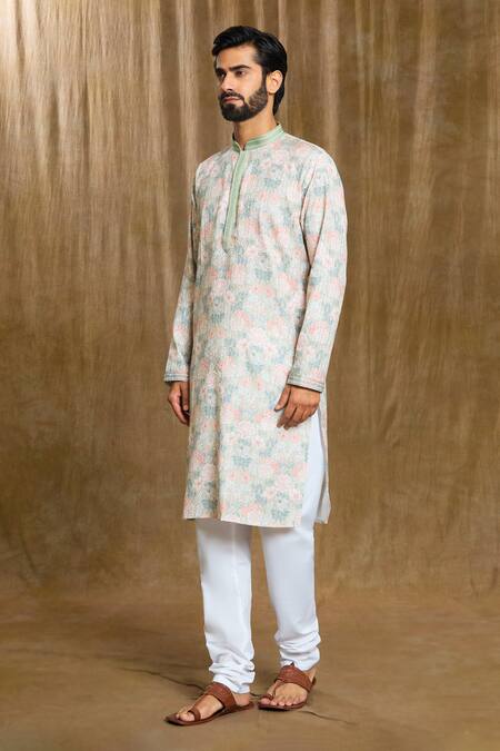 Shop Arihant Rai Sinha Grey Cotton, Silk Embroidery Printed Straight Kurta And Pyjama Set Online at Aza Fashions Shop_Arihant Rai Sinha_Grey Cotton, Silk Embroidery Printed Straight Kurta And Pyjama Set_Online_at_Aza_Fashions