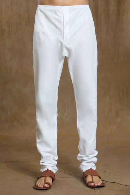 Shop_Arihant Rai Sinha_Cream Cotton, Silk Embroidery Straight Mandarin Collar Kurta And Pyjama Set