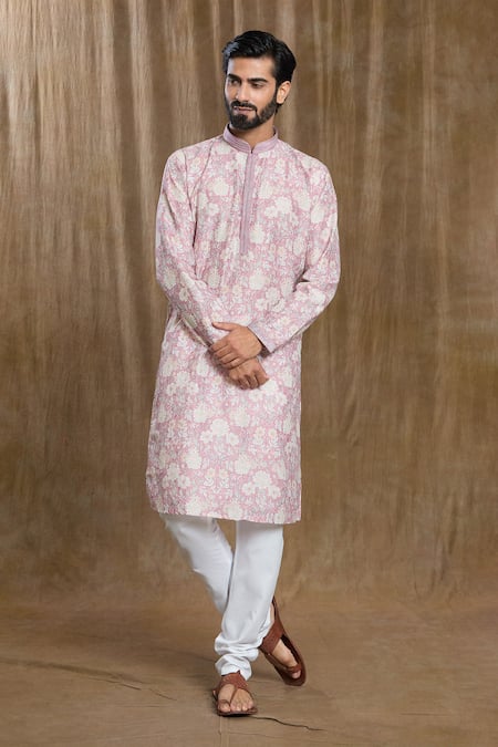 Aryavir Malhotra Floral Print Kurta With Pyjama 