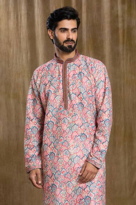 Buy Arihant Rai Sinha Peach Cotton, Silk Embroidery Straight Kurta With Pyjama Online at Aza Fashions Buy_Arihant Rai Sinha_Peach Cotton, Silk Embroidery Straight Kurta With Pyjama_Online_at_Aza_Fashions