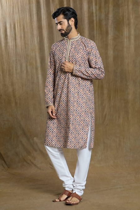 Aryavir Malhotra Geometric Trellis Print Kurta With Pyjama 