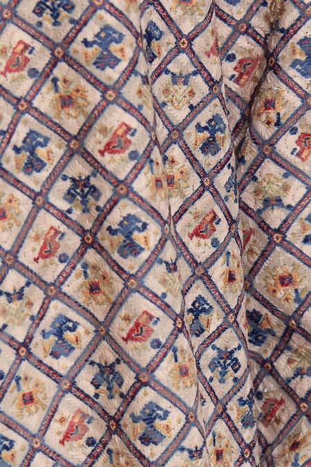 Arihant Rai Sinha_Multi Color Cotton, Silk Embroidery Geometric Trellis Print Kurta With Pyjama_at_Aza_Fashions