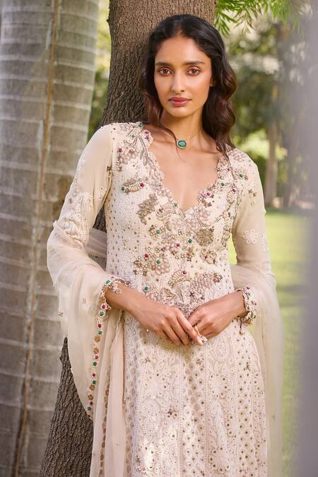 Buy Dolly J Ivory Georgette Pearls, Aliza Chikankari Jewel Embroidered Kalidar Sharara Set Online at Aza Fashions Buy_Dolly J_Ivory Georgette Pearls, Aliza Chikankari Jewel Embroidered Kalidar Sharara Set _Online_at_Aza_Fashions