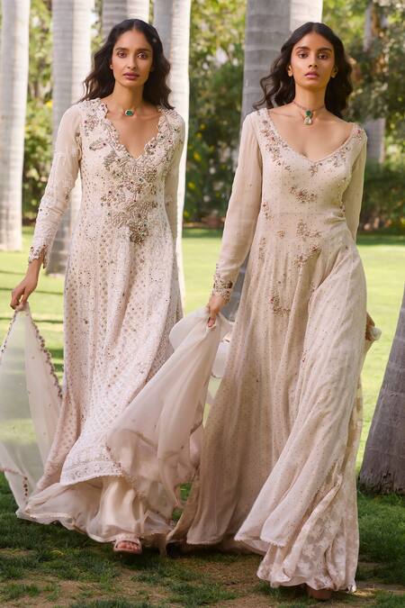 Dolly J Ivory Georgette Pearls, Aliza Chikankari Jewel Embroidered Kalidar Sharara Set at Aza Fashions Dolly J_Ivory Georgette Pearls, Aliza Chikankari Jewel Embroidered Kalidar Sharara Set _at_Aza_Fashions