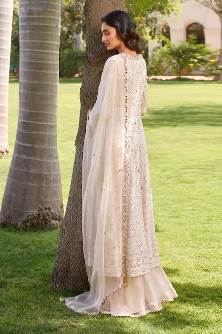 Shop Dolly J Ivory Georgette Pearls, Aliza Chikankari Jewel Embroidered Kalidar Sharara Set at Aza Fashions Shop_Dolly J_Ivory Georgette Pearls, Aliza Chikankari Jewel Embroidered Kalidar Sharara Set _at_Aza_Fashions