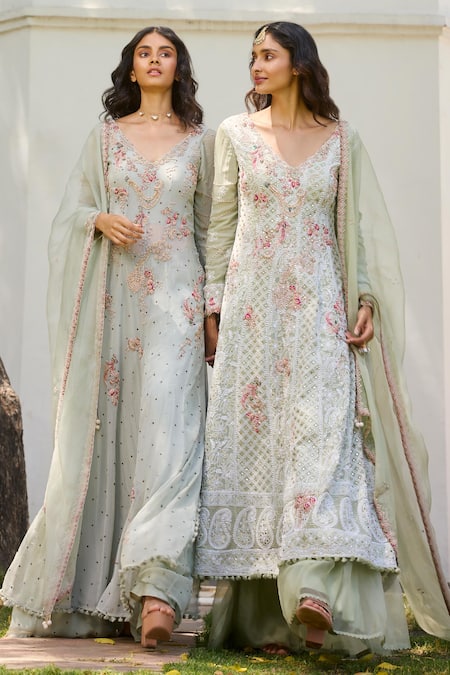 Buy Dolly J Green Chiffon Pearls, Beads, Cimmerion Floral Embellished Kalidar Sharara Set Online at Aza Fashions Buy_Dolly J_Green Chiffon Pearls, Beads, Cimmerion Floral Embellished Kalidar Sharara Set _Online_at_Aza_Fashions