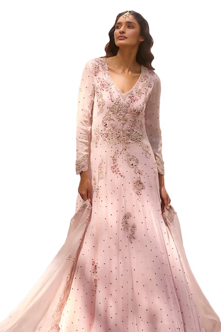 Dolly J Pink Chiffon Pearls, Beads Ekra Zardozi Embroidered Kalidar Kurta Lehenga Set Online at Aza Fashions Dolly J_Pink Chiffon Pearls, Beads Ekra Zardozi Embroidered Kalidar Kurta Lehenga Set _Online_at_Aza_Fashions