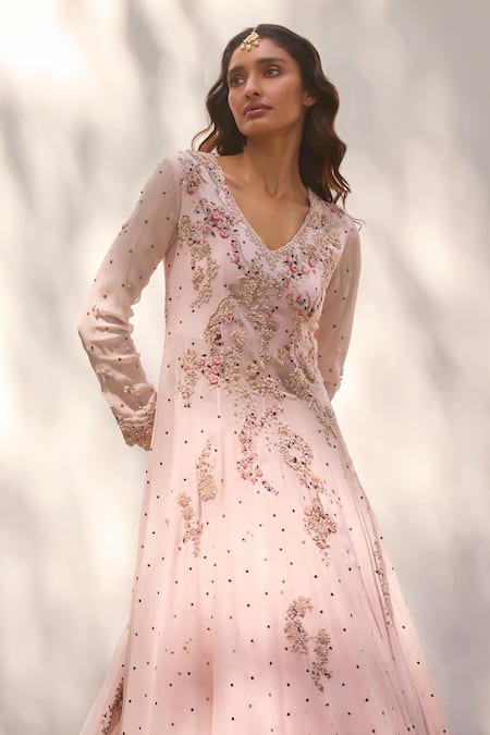 Buy Dolly J Pink Chiffon Pearls, Beads Ekra Zardozi Embroidered Kalidar Kurta Lehenga Set Online at Aza Fashions Buy_Dolly J_Pink Chiffon Pearls, Beads Ekra Zardozi Embroidered Kalidar Kurta Lehenga Set _Online_at_Aza_Fashions