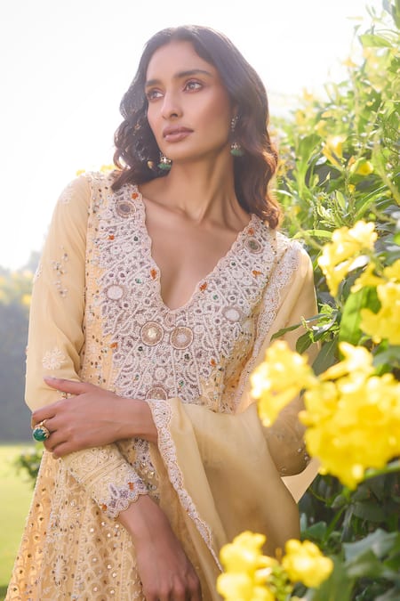 Dolly J Amethyst Floral Chikankari Pearl Embellished Kalidar Sharara Set 