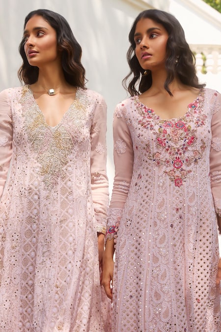 Dolly J Pink Georgette Ariyana Floral Chikankari Mukaish Work Kalidar Sharara Set Online at Aza Fashions Dolly J_Pink Georgette Ariyana Floral Chikankari Mukaish Work Kalidar Sharara Set _Online_at_Aza_Fashions