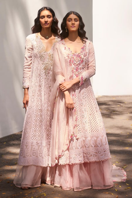 Buy Dolly J Pink Georgette Ariyana Floral Chikankari Mukaish Work Kalidar Sharara Set Online at Aza Fashions Buy_Dolly J_Pink Georgette Ariyana Floral Chikankari Mukaish Work Kalidar Sharara Set _Online_at_Aza_Fashions
