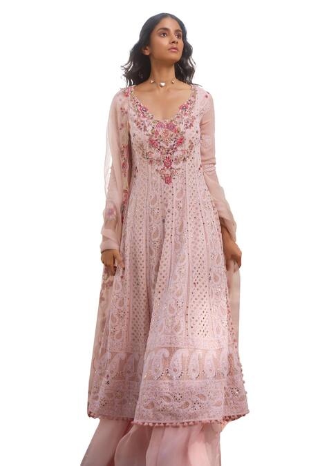 Dolly J Pink Georgette Ariyana Floral Chikankari Mukaish Work Kalidar Sharara Set at Aza Fashions Dolly J_Pink Georgette Ariyana Floral Chikankari Mukaish Work Kalidar Sharara Set _at_Aza_Fashions