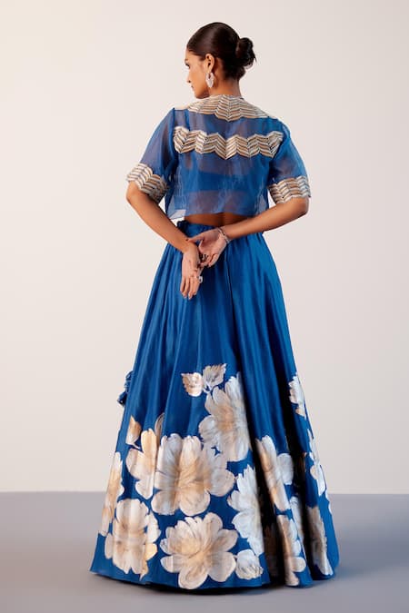 Devnaagri Daisy Bloom Hand Painted Lehenga Set 