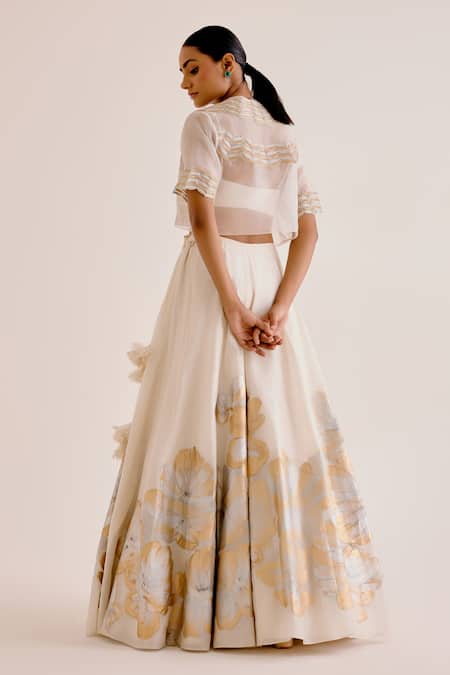 Devnaagri Daisy Flora Hand Painted Lehenga Set 
