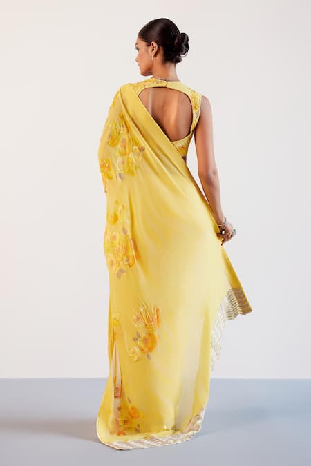 Devnaagri Mellow Bloom Hand Painted Saree With Blouse 