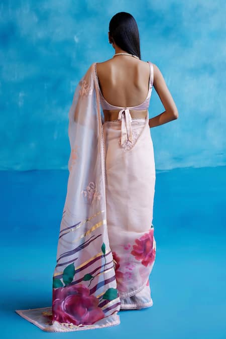 Devnaagri Phool Hand Painted Saree With Blouse 