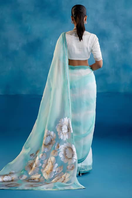 Devnaagri Bloom Hand Painted Leheriya Saree With Blouse 