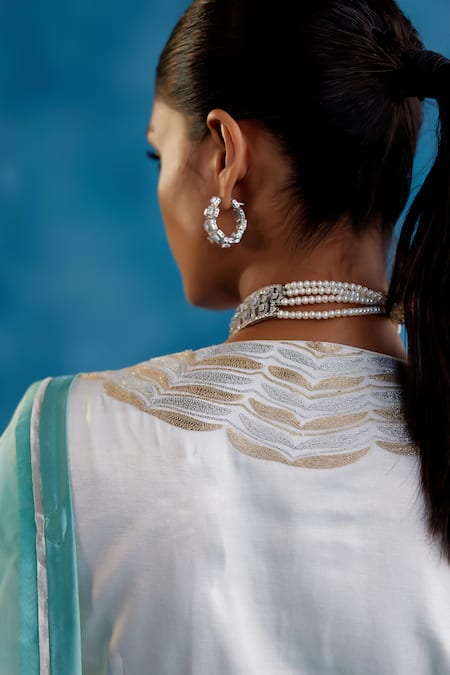 Buy_Devnaagri_Blue Silk Organza, Gabardine Bloom Hand Painted Leheriya Saree With Blouse _Online_at_Aza_Fashions