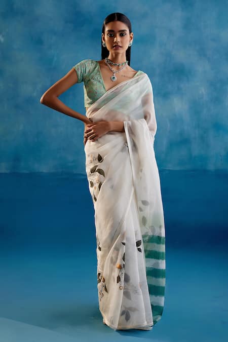 Devnaagri Ivy Bloom Hand Painted Leheriya Saree With Blouse 