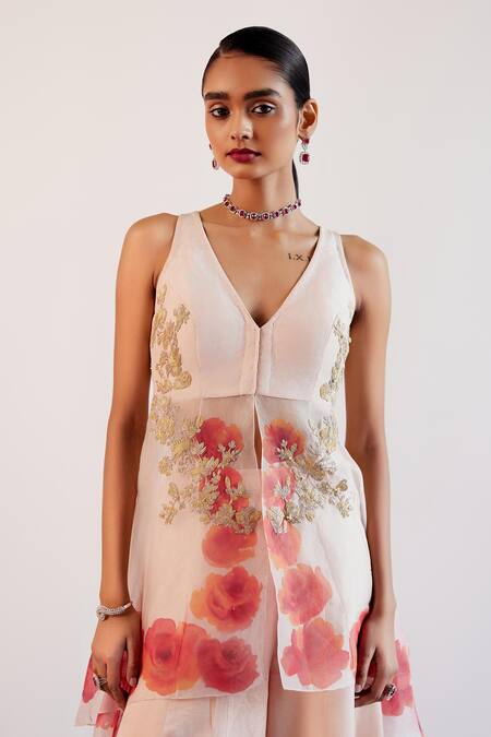 Devnaagri Pink Organza, Zari, Vintage Rosa Hand Painted And Kurta Sharara Set at Aza Fashions Devnaagri_Pink Organza, Zari, Vintage Rosa Hand Painted And Kurta Sharara Set _at_Aza_Fashions