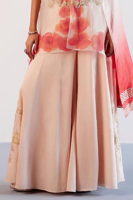 Buy Devnaagri Pink Organza, Zari, Vintage Rosa Hand Painted And Kurta Sharara Set Buy_Devnaagri_Pink Organza, Zari, Vintage Rosa Hand Painted And Kurta Sharara Set