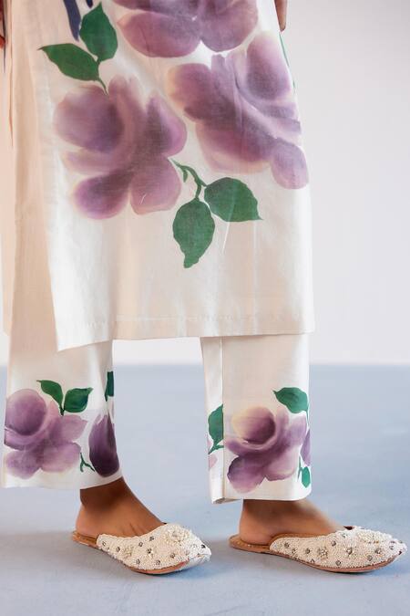 Shop Devnaagri Beige Silk Organza, Silk, Chanderi Embroidery Hand Painted Kurta Palazzo Set Online at Aza Fashions Shop_Devnaagri_Beige Silk Organza, Silk, Chanderi Embroidery Hand Painted Kurta Palazzo Set _Online_at_Aza_Fashions