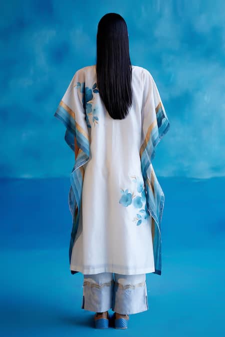 Devnaagri Silk Chaderi Zari Embroidered Kaftan Pant Set 