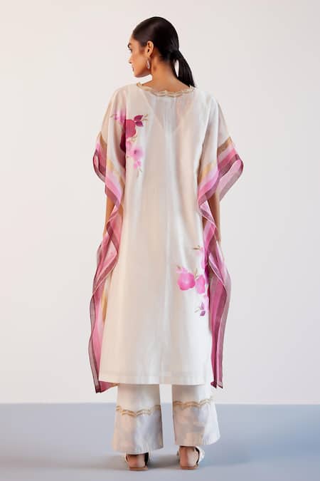 Devnaagri Silk Chanderi Embroidered Kaftan Pant Set 