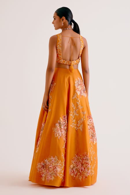 Devnaagri Silk Chanderi Hand Painted Lehenga Set 