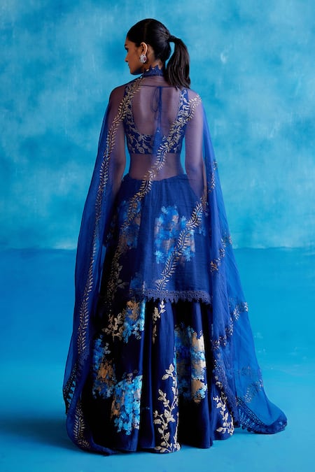 Devnaagri Silk Chanderi Hand Painted Embroidered Lehenga Set 