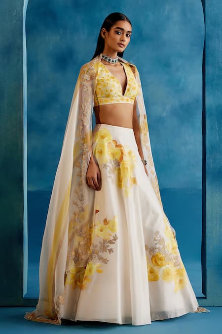 Devnaagri Ivory Cotton, , Organza Zari Hand Painted Embroidered Lehenga Set Online at Aza Fashions Devnaagri_Ivory Cotton, , Organza Zari Hand Painted Embroidered Lehenga Set _Online_at_Aza_Fashions