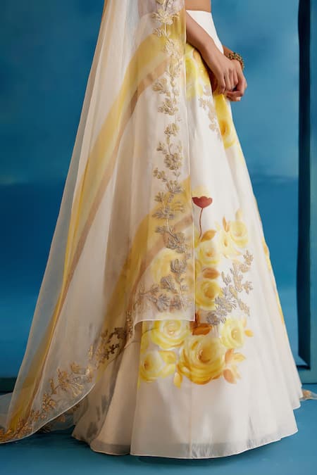 Buy Devnaagri Ivory Cotton, , Organza Zari Hand Painted Embroidered Lehenga Set Online at Aza Fashions Buy_Devnaagri_Ivory Cotton, , Organza Zari Hand Painted Embroidered Lehenga Set _Online_at_Aza_Fashions