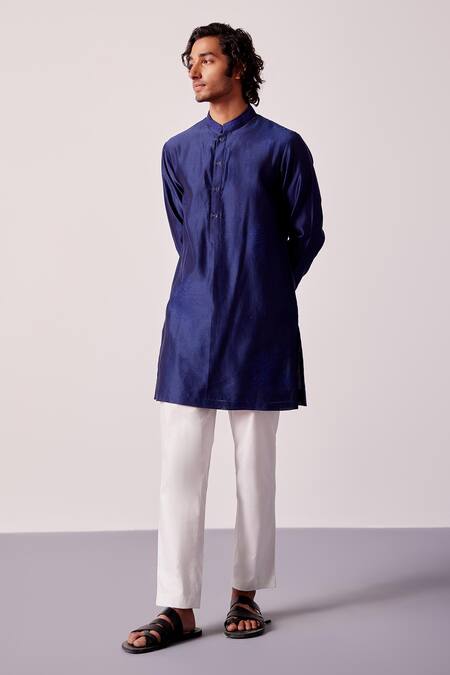 Shop_Devnaagri_Blue Lycra, Linen, Silk Embroidery Geometric Bloom Bundi Set _Online_at_Aza_Fashions