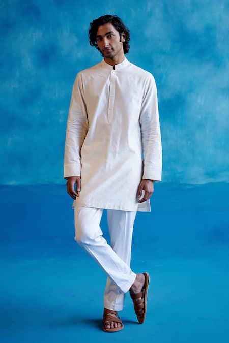 Buy_Devnaagri_White Silk, Linen, Lycra Embroidery Geometric Blossom Bundi Set 