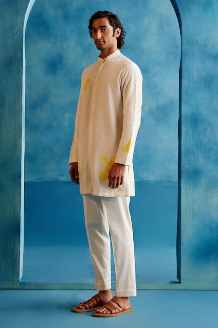 Shop Devnaagri Ivory Chanderi, Lycra, Wool Embroidery Hand Painted Kurta And Pant Set Online at Aza Fashions Shop_Devnaagri_Ivory Chanderi, Lycra, Wool Embroidery Hand Painted Kurta And Pant Set _Online_at_Aza_Fashions