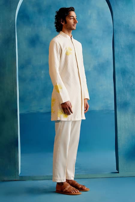 Devnaagri Ivory Chanderi, Lycra, Wool Embroidery Hand Painted Kurta And Pant Set at Aza Fashions Devnaagri_Ivory Chanderi, Lycra, Wool Embroidery Hand Painted Kurta And Pant Set _at_Aza_Fashions
