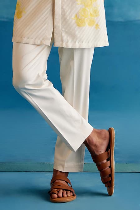 Buy Devnaagri Ivory Chanderi, Lycra, Wool Embroidery Hand Painted Kurta And Pant Set Buy_Devnaagri_Ivory Chanderi, Lycra, Wool Embroidery Hand Painted Kurta And Pant Set