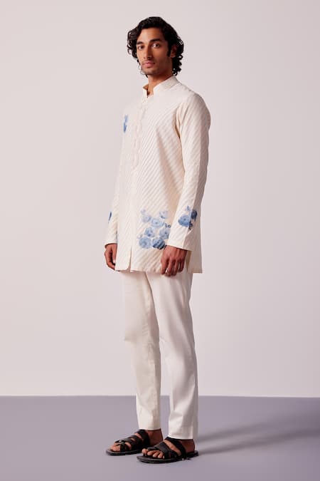 Buy Devnaagri Ivory Chanderi, Lycra Hand Painted Kurta And Slim Pant Set Online at Aza Fashions Buy_Devnaagri_Ivory Chanderi, Lycra Hand Painted Kurta And Slim Pant Set _Online_at_Aza_Fashions