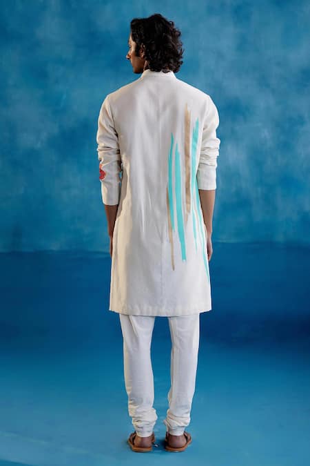 Shop Devnaagri Beige Cotton, Silk, Chanderi Floral Hand Painted Kurta And Churidar Set at Aza Fashions Shop_Devnaagri_Beige Cotton, Silk, Chanderi Floral Hand Painted Kurta And Churidar Set _at_Aza_Fashions