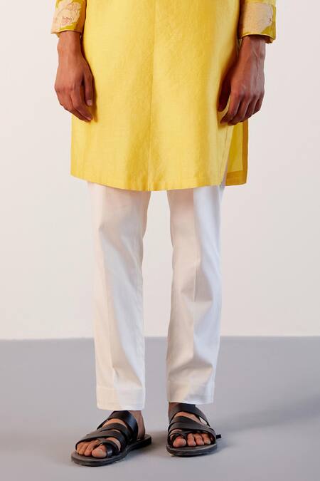 Devnaagri Yellow Silk, Lycra Zari Chanderi Embroidered Placket Kurta And Pant Set Online at Aza Fashions Devnaagri_Yellow Silk, Lycra Zari Chanderi Embroidered Placket Kurta And Pant Set _Online_at_Aza_Fashions