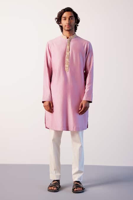 Devnaagri_Purple Silk, Lycra Zari Chanderi Kurta And Pant Set _Online_at_Aza_Fashions