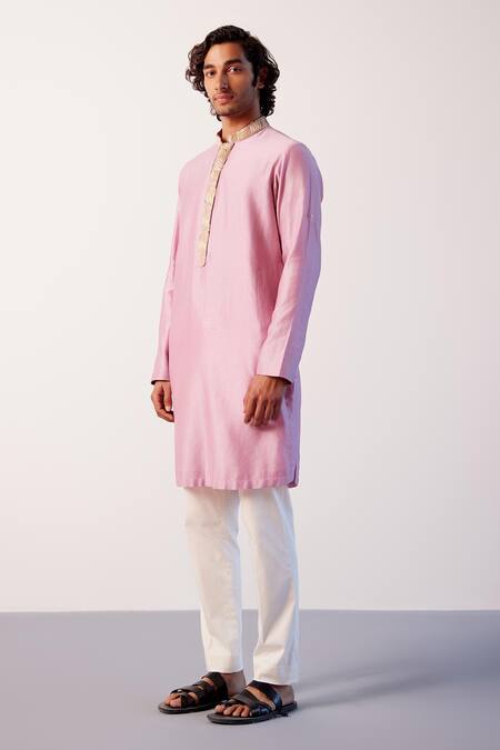 Shop_Devnaagri_Purple Silk, Lycra Zari Chanderi Kurta And Pant Set _Online_at_Aza_Fashions