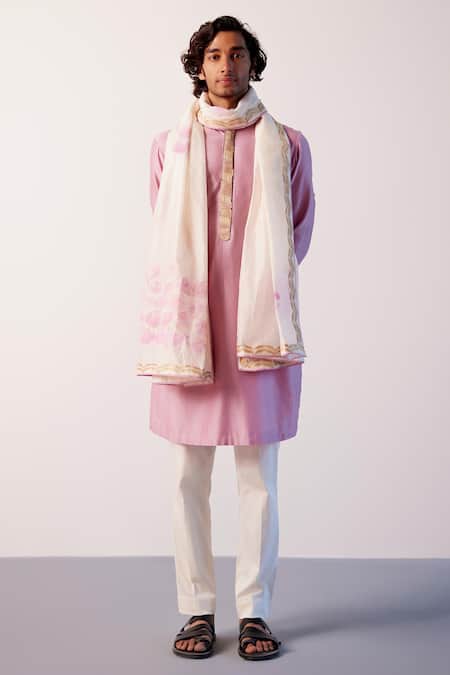Shop_Devnaagri_Ivory Hand Paint Blossom Stole _at_Aza_Fashions