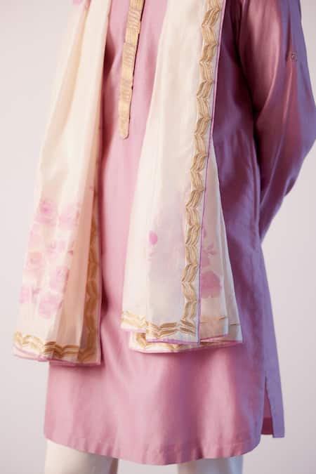 Buy_Devnaagri_Ivory Hand Paint Blossom Stole _Online_at_Aza_Fashions