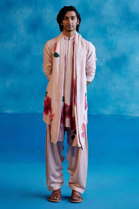 Shop_Devnaagri_Pink Rosa Hand Painted Stole _at_Aza_Fashions