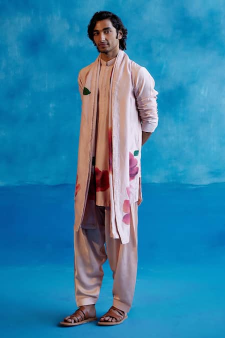 Devnaagri_Pink Rosa Hand Painted Stole _Online_at_Aza_Fashions