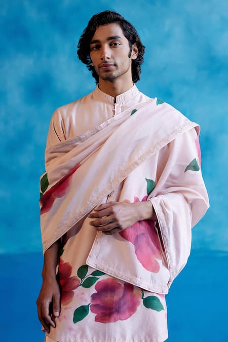 Buy_Devnaagri_Pink Rosa Hand Painted Stole _Online_at_Aza_Fashions
