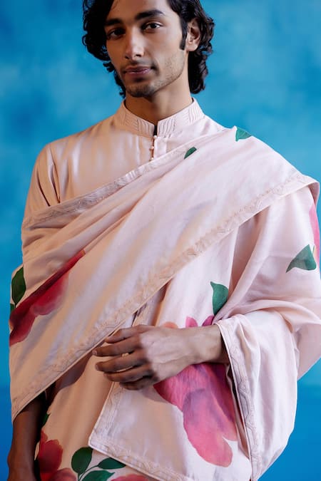 Shop_Devnaagri_Pink Rosa Hand Painted Stole _Online_at_Aza_Fashions