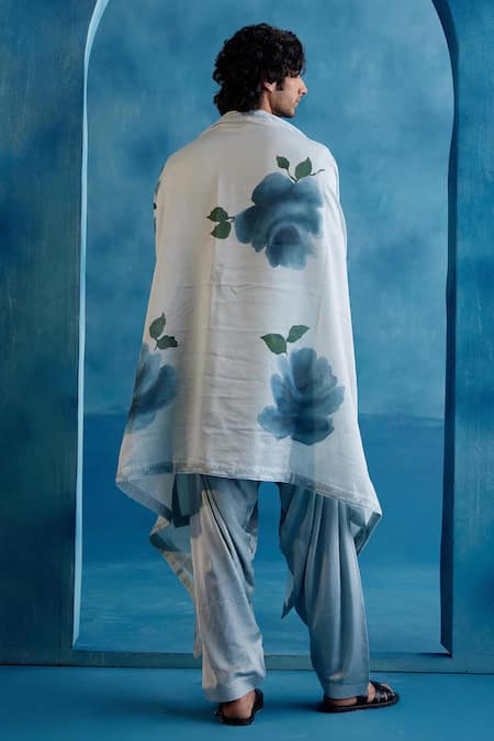 Shop_Devnaagri_Blue Bluebell Hand Painted Stole _at_Aza_Fashions