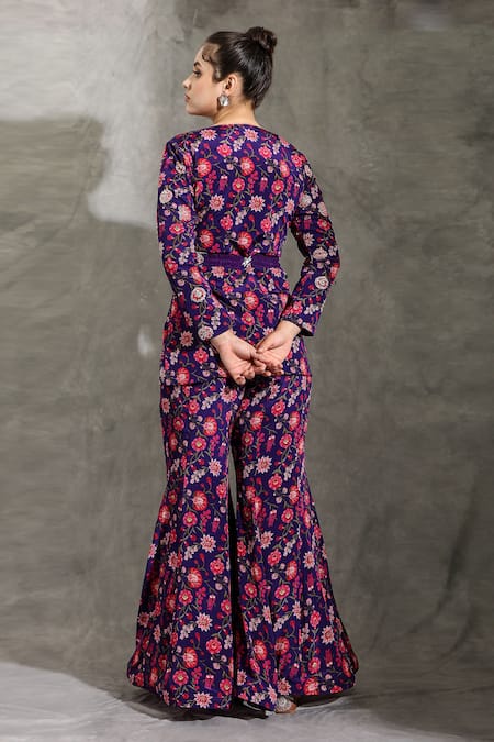 Shreya J Label Floral Print Jacket & Sharara Set 